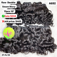 15pcs 10" steam wave double drawn raw hair (A692)
