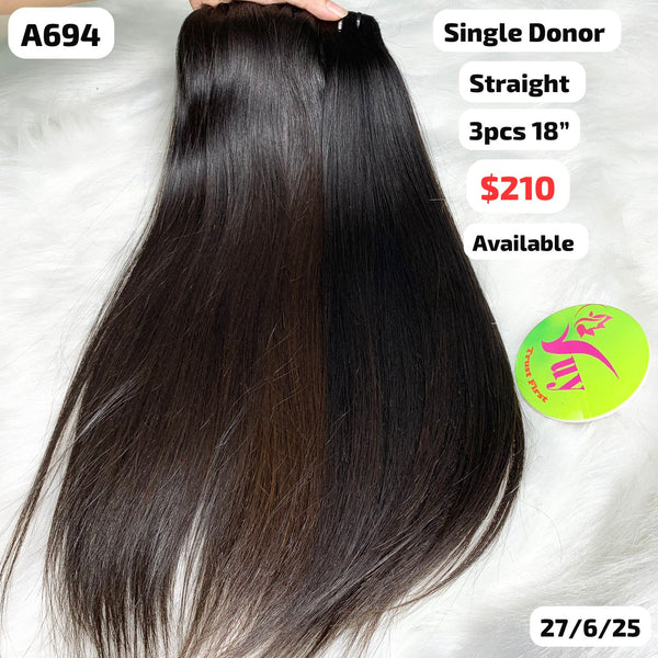 3pcs 18" straight single donor hair (A694)