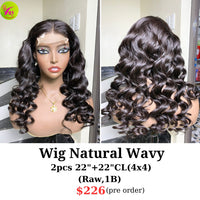 [PRE-ORDER] 22" 4x4 closure wig natural wavy raw hair (made from 2pcs 22" bundles and 22" 4x4 closure)