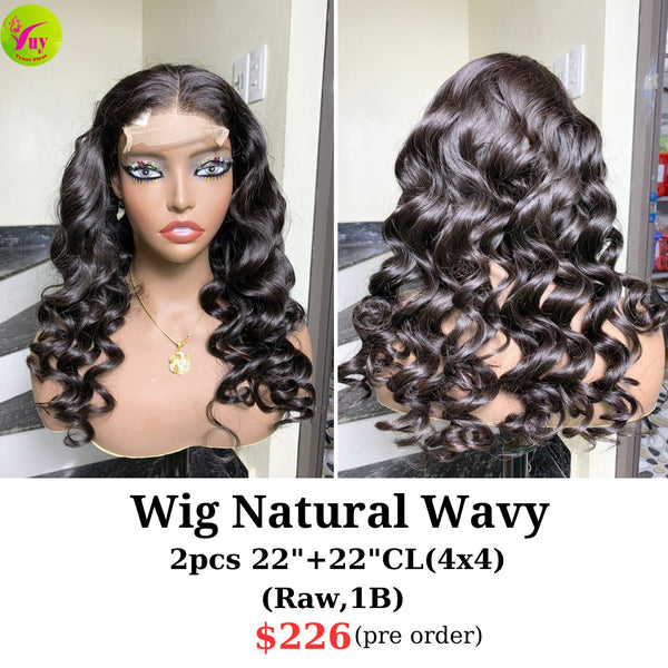 [PRE-ORDER] 22" 4x4 closure wig natural wavy raw hair (made from 2pcs 22" bundles and 22" 4x4 closure)