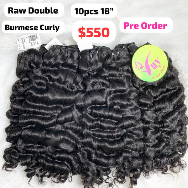 [PRE-ORDER] 10pcs 18" Burmese curly double drawn raw hair