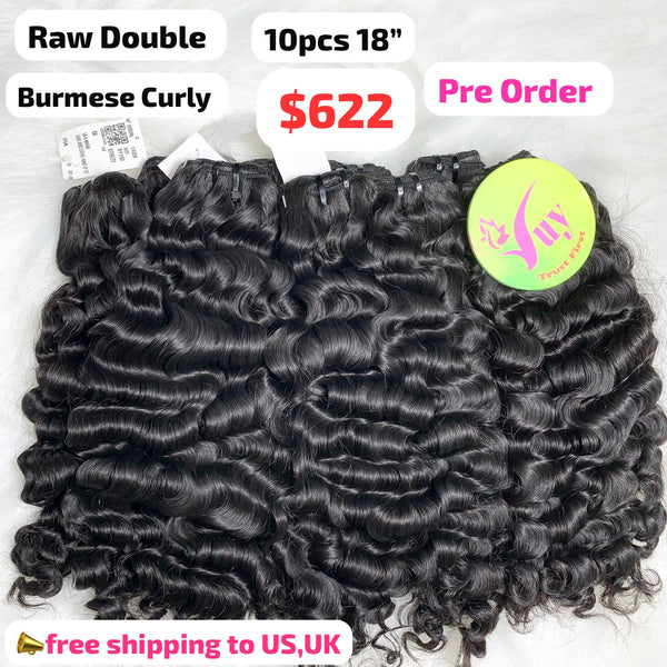 [PRE-ORDER] 10pcs 18" Burmese curly double drawn raw hair