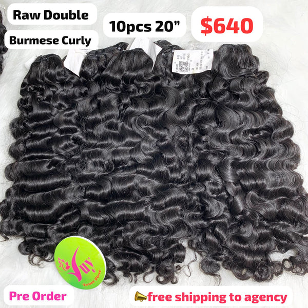 [PRE-ORDER] 10pcs 20" Burmese curly double drawn raw hair