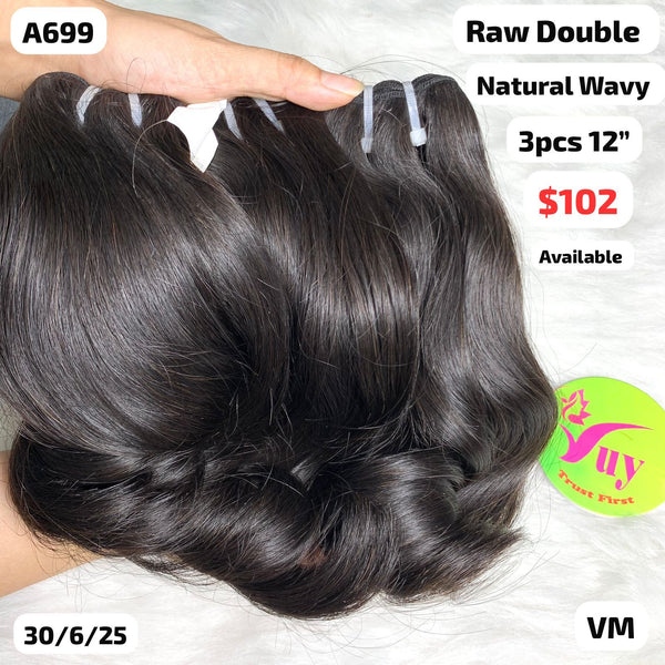 3pcs 12" natural wave double drawn raw hair (A699)