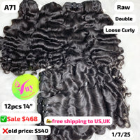 12pcs 14" loose curly double drawn raw hair (A71)