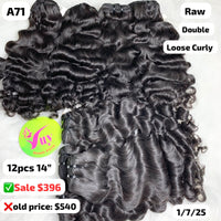12pcs 14" loose curly double drawn raw hair (A71)