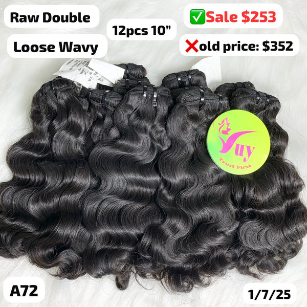 12pcs 10" loose wave double drawn raw hair (A72)