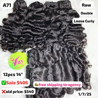 12pcs 14" loose curly double drawn raw hair (A71)