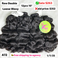 12pcs 10" loose wave double drawn raw hair (A72)