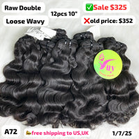 12pcs 10" loose wave double drawn raw hair (A72)
