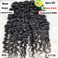 5pcs 26" loose curly single drawn raw hair (A74)