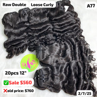 20pcs 12" loose curly double drawn raw hair (A77)