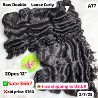 20pcs 12" loose curly double drawn raw hair (A77)