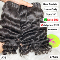 3pcs 14" loose curly double drawn raw hair (A79)