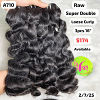 3pcs 16" loose curly super double drawn raw hair (A710)
