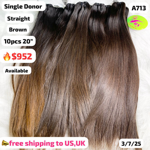 10pcs 20" straight single donor brown color hair (A713)