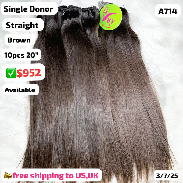 10pcs 20" straight single donor brown color hair (A714)