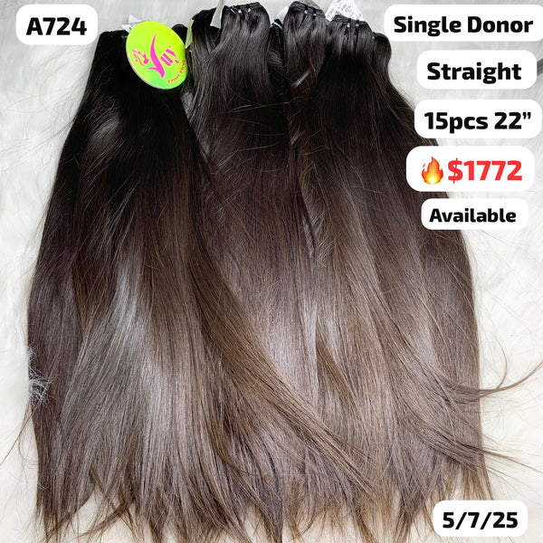 15pcs 22" straight single donor dark brown hair (A724)