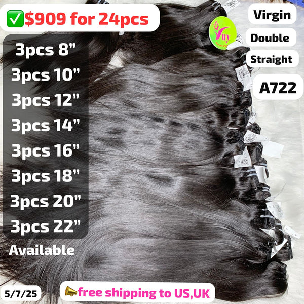 DEAL 24pcs straight double drawn virgin hair from 8" to 22" (A722)