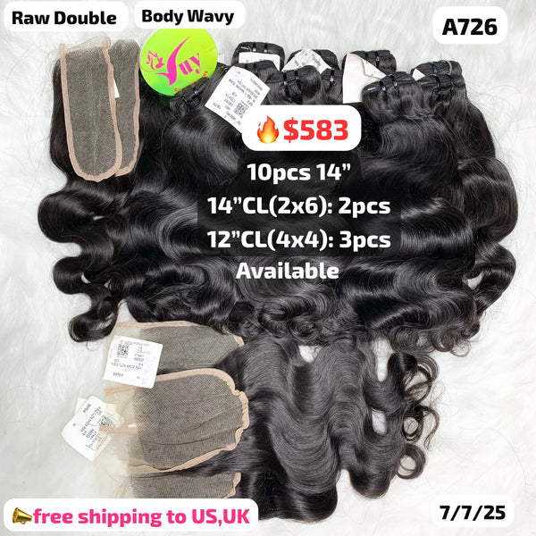 10pcs 14" and 2pcs 14" 2x6 and 3pcs 12" 4x4 closure body wave double drawn raw hair (A726)