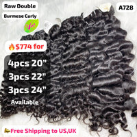 10pcs Burmese curly double drawn raw hair: 4pcs 20" 3pcs 22" 3pcs 24" (A728)