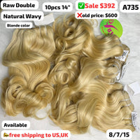 10pcs 14" natural wave blonde color double drawn raw hair (A435)