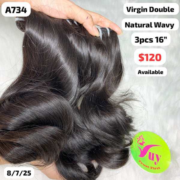 3pcs 16" natural wave double drawn virgin hair (A734)