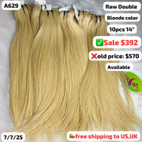 10pcs 14" straight blonde color double drawn raw hair (A629)