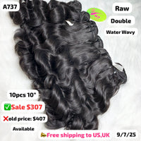 10pcs 10" water wave double drawn raw hair (A737)
