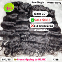 13pcs 20" water wave single drawn raw hair (A738)