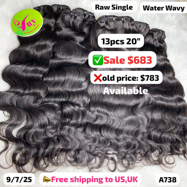 13pcs 20" water wave single drawn raw hair (A738)