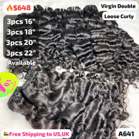 12pcs Loose curly double drawn virgin hair: 16" to 22" (A741)