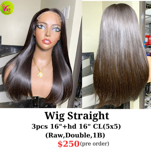 [PRE-ORDER] 16" 5x5 HD closure straight wig raw hair (made from 3pcs 16" and 16" HD 5x5 closure)