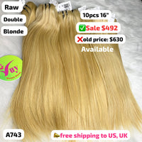 10pcs 16" straight double drawn raw hair blonde color (A743)