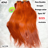 5pcs 16" Straight double drawn raw hair orange color (A741)