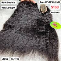 2pcs 18" and 18" 2x6 closure yaki straight double drawn raw hair (A742)