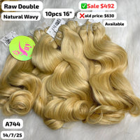 10pcs 16" natural wavy double drawn raw hair blonde color (A744)