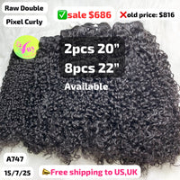 10pcs pixel curly double drawn raw hair: 2pcs 20" and 8pcs 22" (A747)