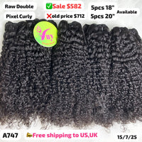 10pcs Pixel curly double drawn raw hair: 5pcs 18" and 5pcs 20" (A747)