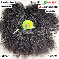 3pcs 12" pixel curly double drawn raw hair (A746)