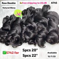 10pcs natural wavy double drawn raw hair: 5pcs 20" and 5pcs 22" (A745)