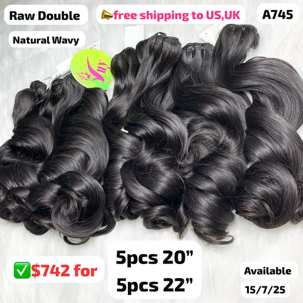 10pcs natural wavy double drawn raw hair: 5pcs 20" and 5pcs 22" (A745)