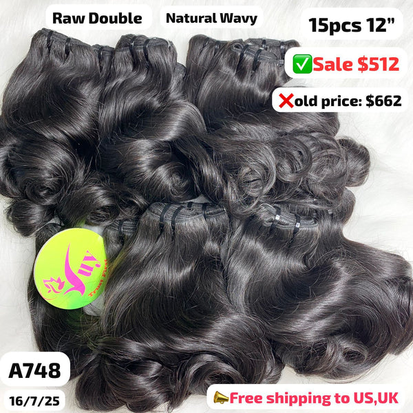 15pcs 12" Natural wave double drawn raw hair (A748)