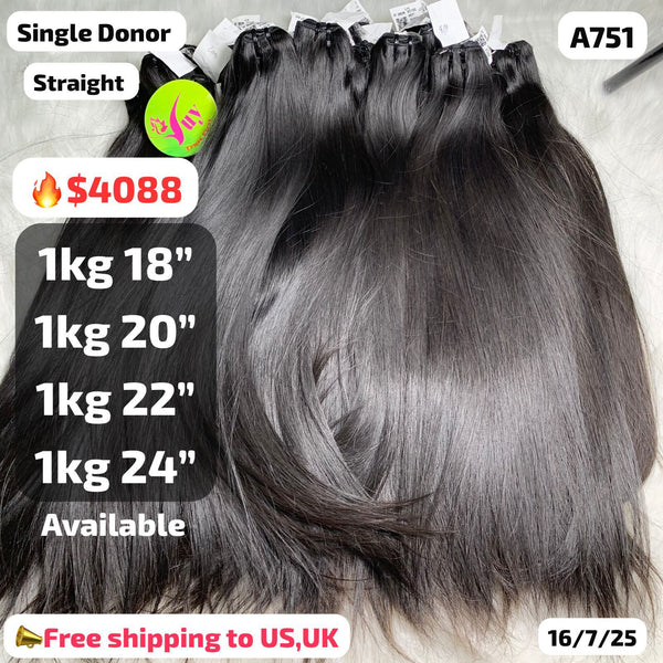 DEAL 4kg straight single donor hair: 1kg 18" 1kg 20" 1kg 22" 1kg 24" (A751)