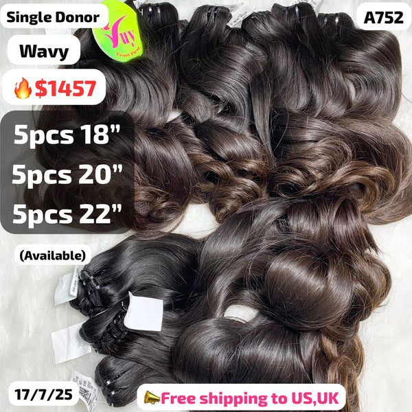 15pcs 14" Natural wave single donor hair: 5pcs 18" 5pcs 20" 5pcs 22" (A752)