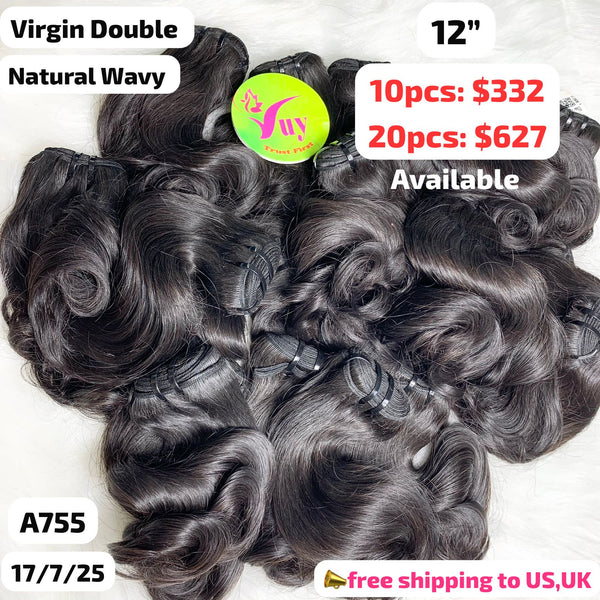 Deal 12" Natural wave double drawn virgin hair (A755)