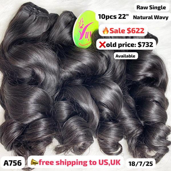 10pcs 22" natural wave single drawn raw hair (A756)