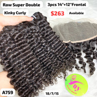 3pcs 14" and 12" 13x4 frontal kinky curly super double drawn raw hair (A759)