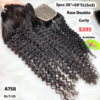 3pcs 30" and 20" 5x5 closure curly double drawn raw hair (A758)