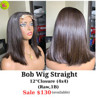 12" 4x4 closure bob wig straight raw hair
